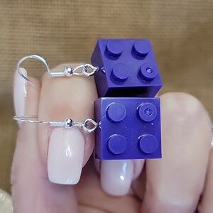 PURPLE LEGO EARRINGS, 925 wires